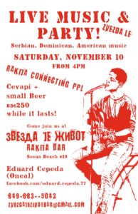 Live Music & Party at Zvezda je Zivot on Sosua Beach, November 10