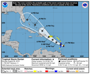 Dominican Republic is on the path of tropical storm Dorian