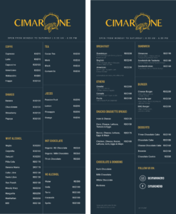 chocolateria cimarone menu
