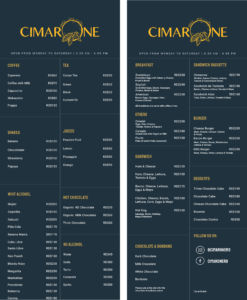 Menu Chocolateria Cimarone