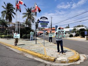 Peaceful protest at Parque de Las Banderas in Sosua